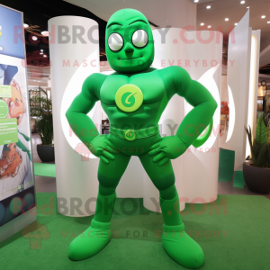 Green Superhero mascot costume character dressed with a Leggings and Gloves