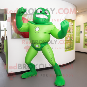 Green Superhero mascot costume character dressed with a Leggings and Gloves