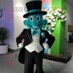Cyan Bunch Of Shamrocks mascot costume character dressed with a Tuxedo and Lapel pins