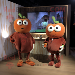 Rust Apple mascot costume character dressed with a Sweater and Hairpins
