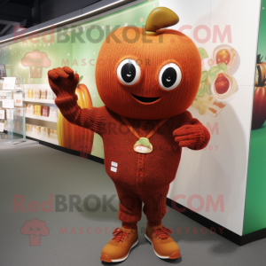 Rust Apple mascot costume character dressed with a Sweater and Hairpins