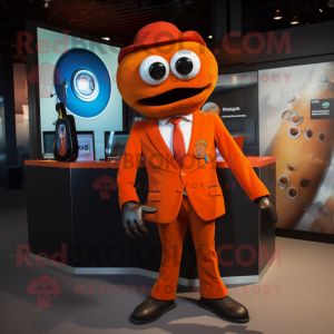 Rust Orange mascot costume character dressed with a Suit and Brooches