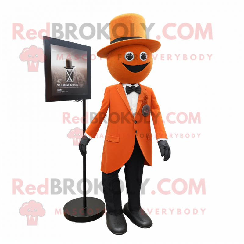 Rust Orange mascot costume character dressed with a Suit and Brooches Rust Orange mascot costume character dressed with a Suit and Brooches