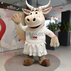 Beige Zebu mascot costume character dressed with a Graphic Tee and Keychains