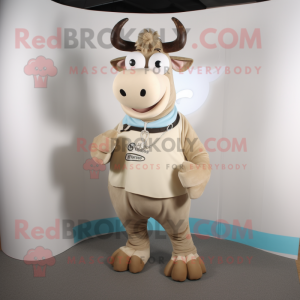 Beige Zebu mascot costume character dressed with a Graphic Tee and Keychains