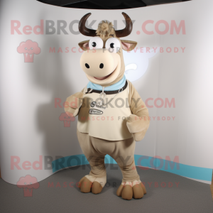 Beige Zebu maskot kostume...