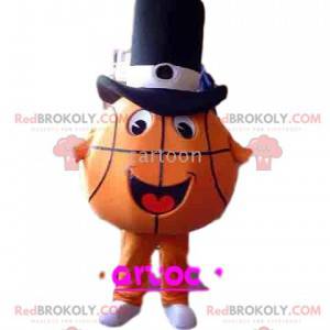 Mascotte de ballon de basket avec un chapeau haut de forme -