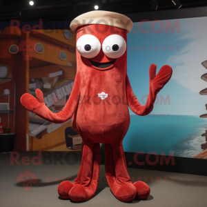 Maroon Octopus mascot costume character dressed with a Bootcut Jeans and Cummerbunds