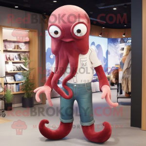 Maroon Octopus maskot drakt...