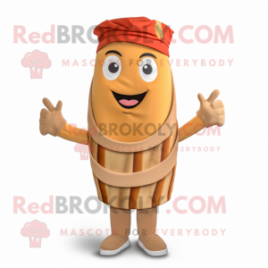 Tan French Fries mascot costume character dressed with a Vest and Beanies