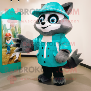 Cyan Raccoon maskot kostym...