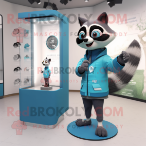 Cyan Raccoon mascot costume character dressed with a Coat and Watches