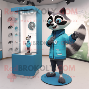 Cyan Raccoon maskot kostym...