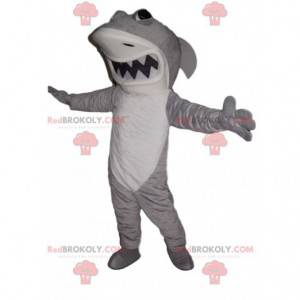 Mascotte de requin féroce blanc et gris - Redbrokoly.com
