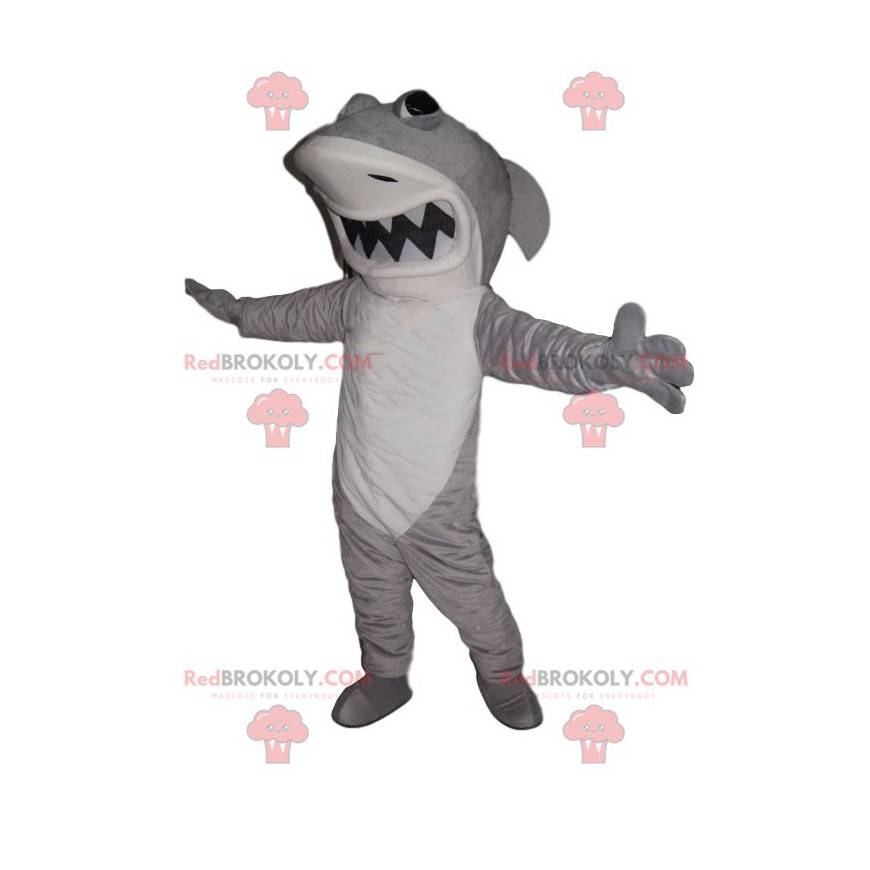 Mascot felle witte en grijze haai - Redbrokoly.com