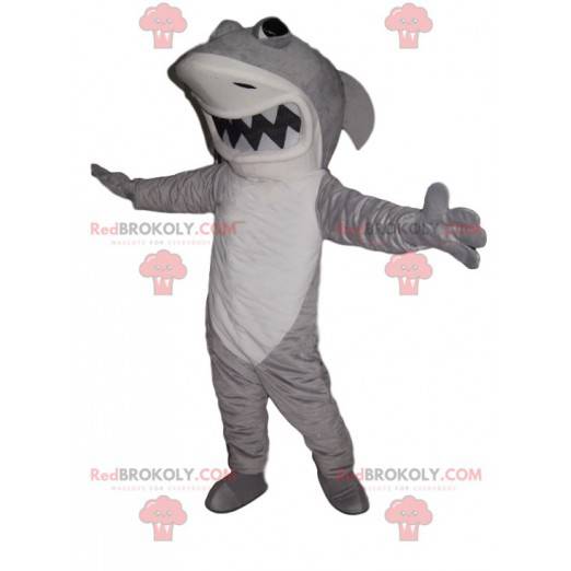 Mascote feroz tubarão branco e cinza - Redbrokoly.com