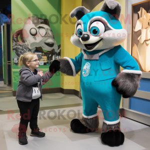 Cyan Raccoon maskot kostym...