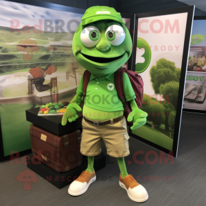 Green Attorney mascot costume character dressed with a Cargo Shorts and Anklets
