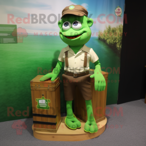 Green Attorney mascot costume character dressed with a Cargo Shorts and Anklets