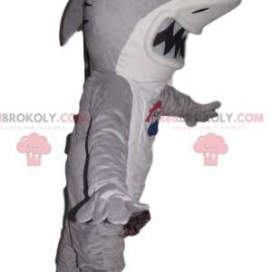 Mascotte de requin féroce blanc et gris - Redbrokoly.com