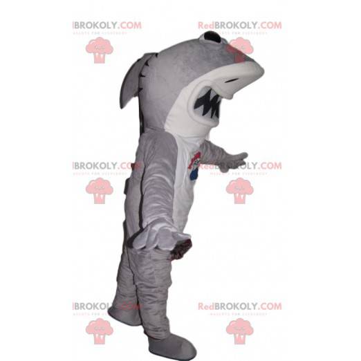 Mascot feroz tiburón blanco y gris - Redbrokoly.com