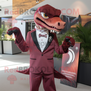 Maroon Dimorphodon mascot costume character dressed with a Suit Jacket and Headbands