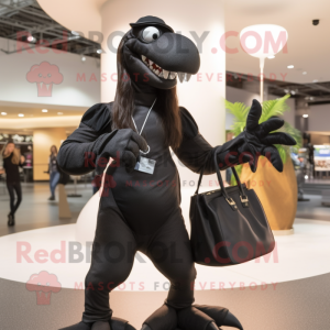 Black Deinonychus mascot costume character dressed with a Leggings and Handbags