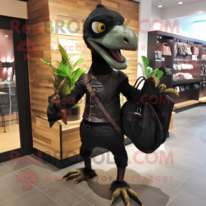 Black Deinonychus mascot costume character dressed with a Leggings and Handbags