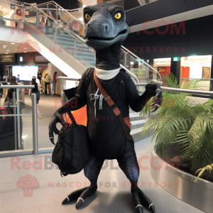 Black Deinonychus mascot costume character dressed with a Leggings and Handbags