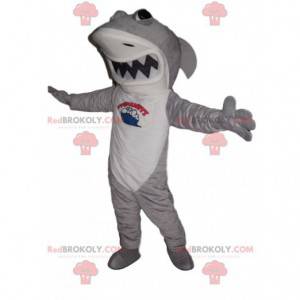 Mascotte de requin féroce blanc et gris - Redbrokoly.com