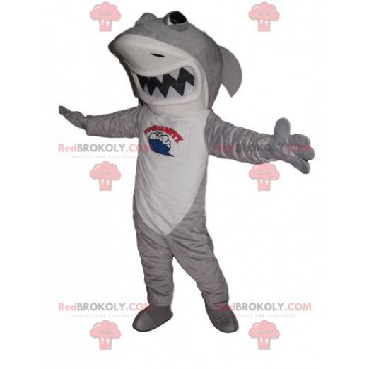 Mascotte feroce squalo bianco e grigio - Redbrokoly.com