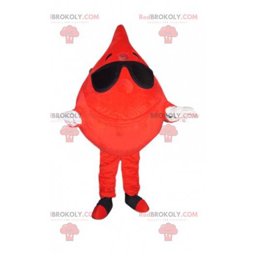 Mascote alegre da gota de sangue com óculos de sol -