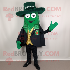 Forest Green Nachos mascot costume character dressed with a Suit Jacket and Hat pins