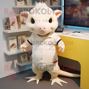 Cream Axolotls mascot costume character dressed with a Polo Shirt and Cufflinks
