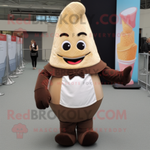 Brown Ice Cream Cone mascot costume character dressed with a A-Line Skirt and Suspenders