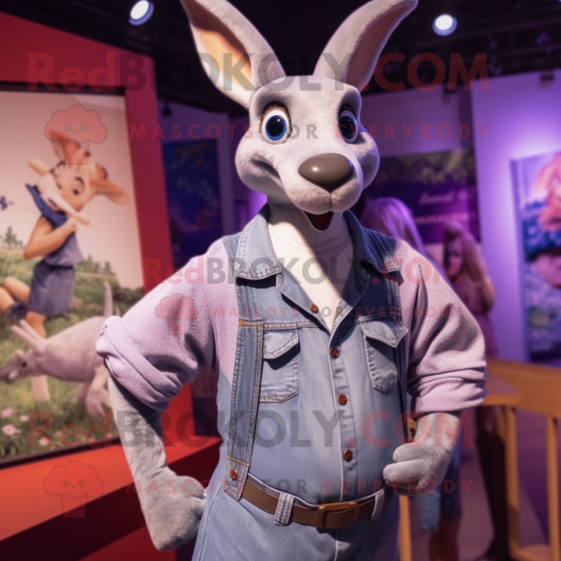 Lavender Kangaroo mascot costume character dressed with a Boyfriend Jeans and Necklaces