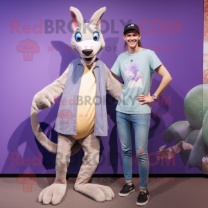 Lavender Kangaroo mascot costume character dressed with a Boyfriend Jeans and Necklaces