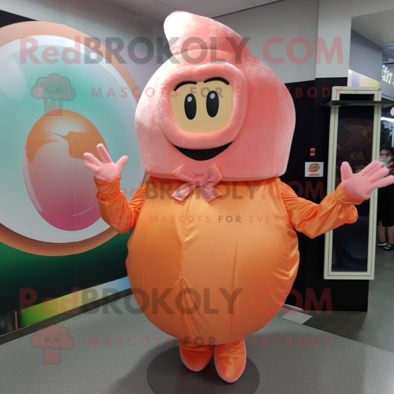 Peach Donut mascot costume character dressed with a Cover-up and Gloves