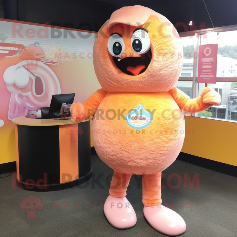 Peach Donut mascot costume character dressed with a Cover-up and Gloves Peach Donut mascot costume character dressed with a Cover-up and Gloves