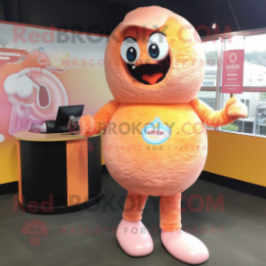 Peach Donut mascot costume character dressed with a Cover-up and Gloves