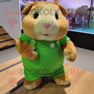 Green Guinea Pig mascot costume character dressed with a Playsuit and Shoe laces