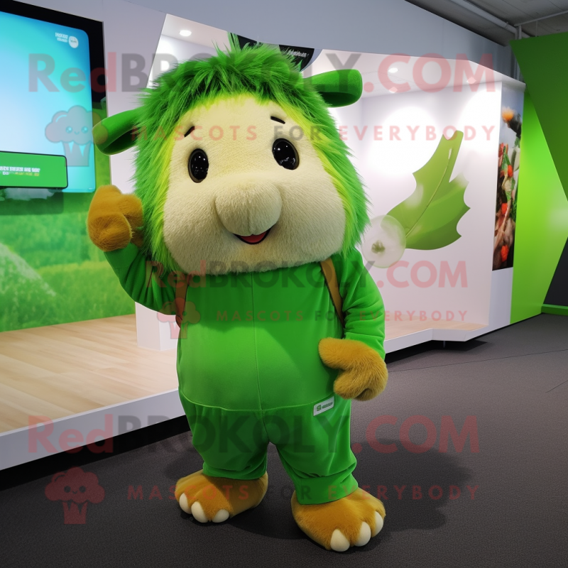 Green Guinea Pig mascot costume character dressed with a Playsuit and Shoe laces Green Guinea Pig mascot costume character dressed with a Playsuit and Shoe laces