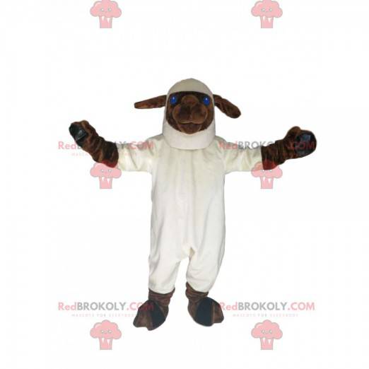 White and brown sheep mascot with big blue eyes - Redbrokoly.com