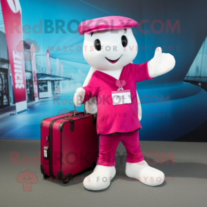 Magenta Ermine mascot costume character dressed with a Bootcut Jeans and Briefcases