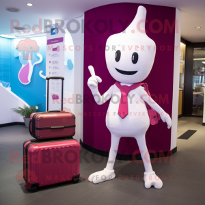 Magenta Ermine mascot costume character dressed with a Bootcut Jeans and Briefcases