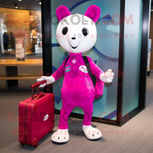 Magenta Ermine mascot costume character dressed with a Bootcut Jeans and Briefcases