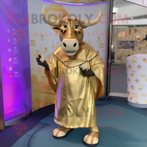 Gold Zebu mascot costume character dressed with a Wrap Dress and Coin purses