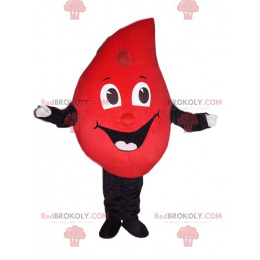 Mascotte de goutte rouge avec un grand sourire - Redbrokoly.com