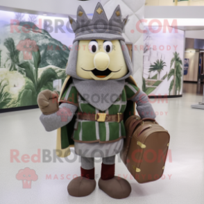 Olive Medieval Knight mascot costume character dressed with a Flannel Shirt and Briefcases