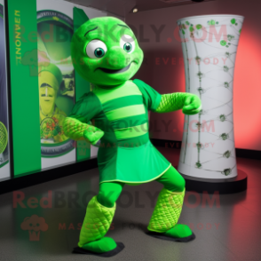 Lime Green Irish Dancer mascot costume character dressed with a Turtleneck and Scarves